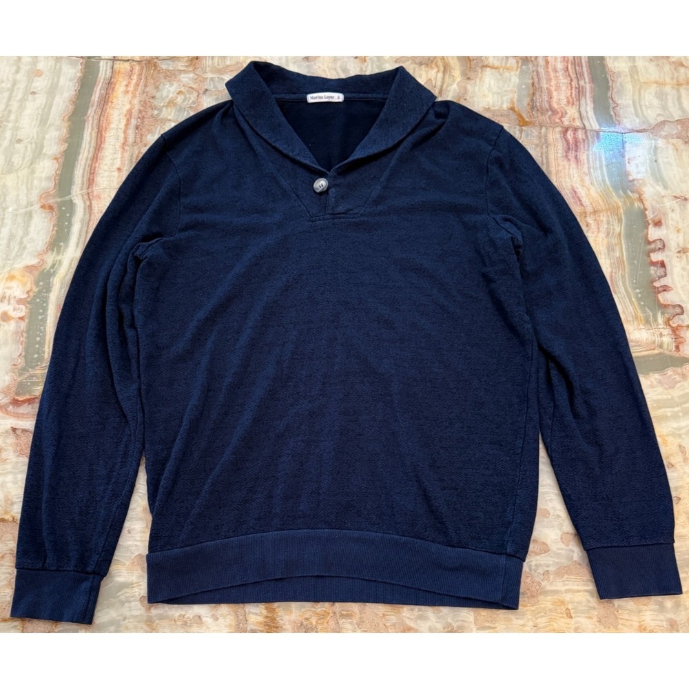 Marine Layer‎ Mens Shawl Collar Sweater Navy Blue Ribbed Pullover Size S